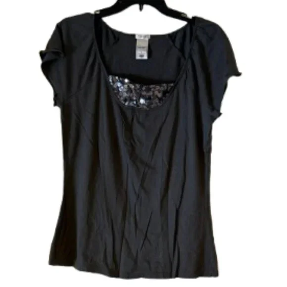 Old Navy Dark Gray Scoop Neck Tee Shirt - Sequin Insert - Large - Picture 2 of 5